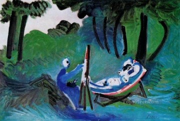 Le peintre et son modele dans un paysage III 1963 Cubismo Pinturas al óleo